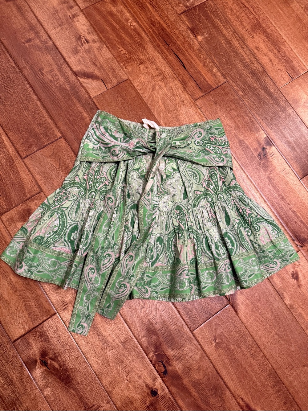LOVE THE LABEL Green Paisley Tiered Wrap Skirt